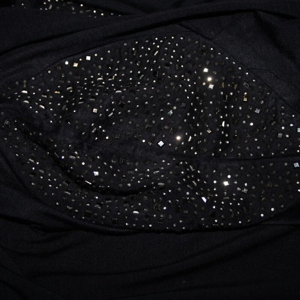 S Twelve $59 Sz M Navy Blue Gunmetal Studded Shoulders Collared Rayon Wrap - Picture 9 of 16